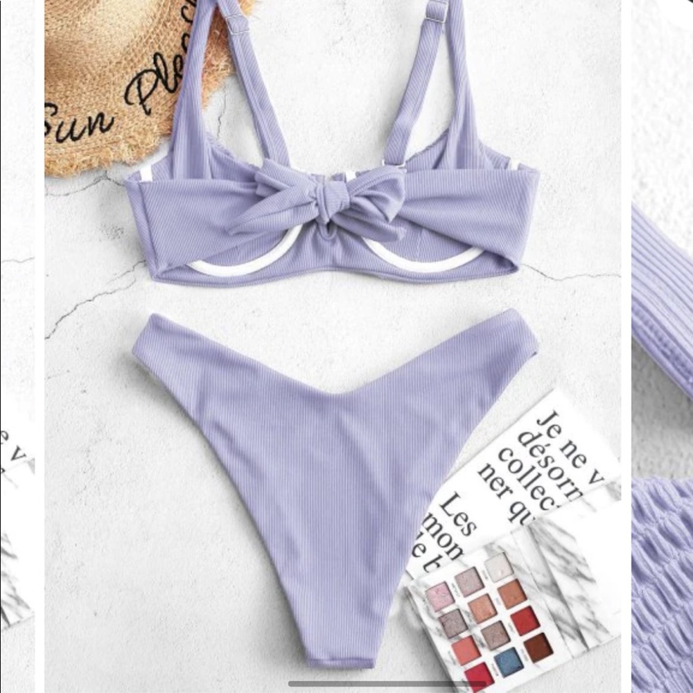 Purple Ribbed Bralette Bikini - Picture 2 of 7